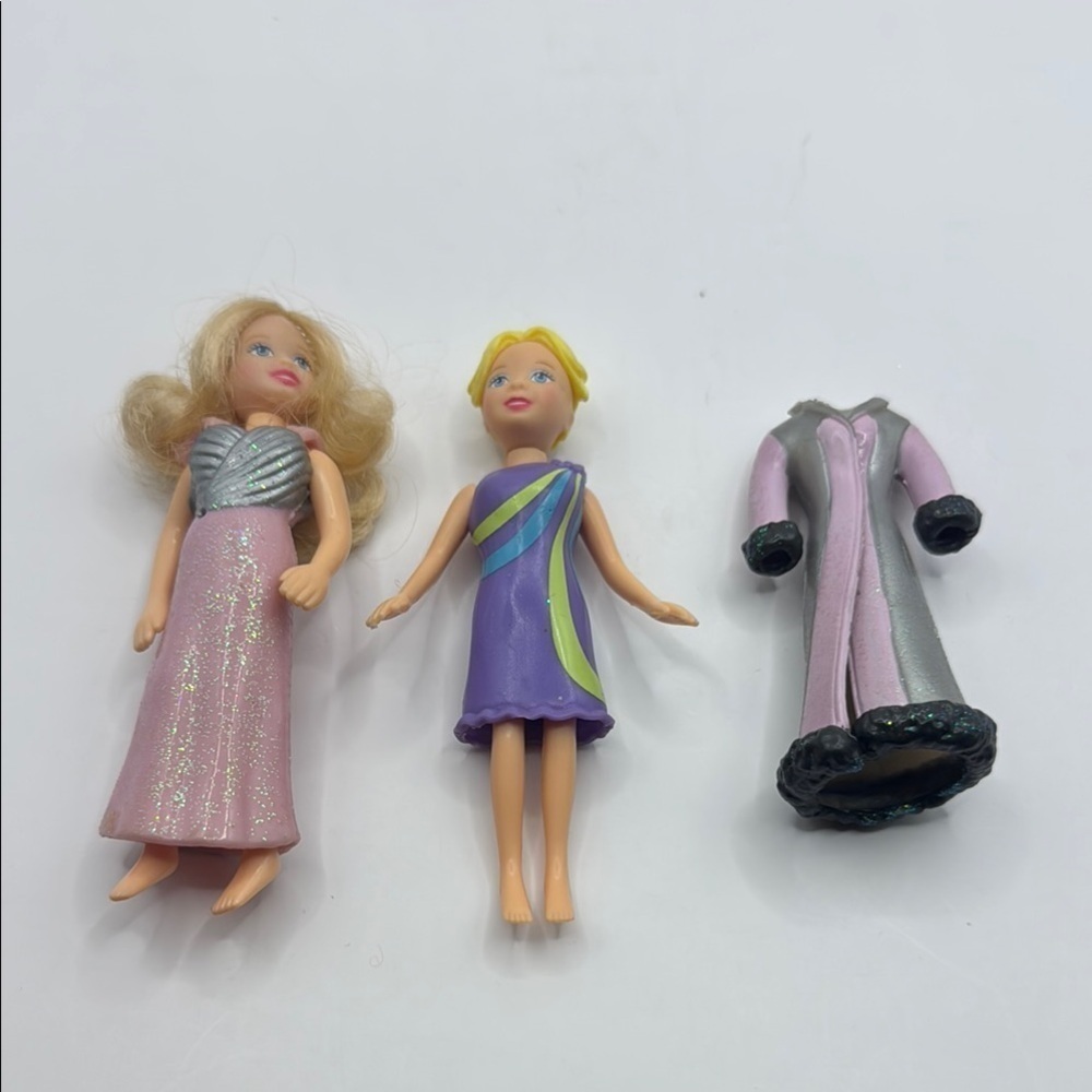 Polly pocket Doll Set with  extra Pink and Purple Dresses